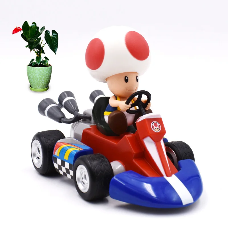 13 cm Anime Super Mario Bros Kart Pull Back Car Toad PVC Action Figure Doll Collectible Model Toy Christmas Gift For Children