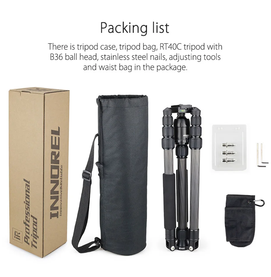 RT40C Carbon Fiber Camera Tripod Professional Travel Compact Tripod Video Monopo