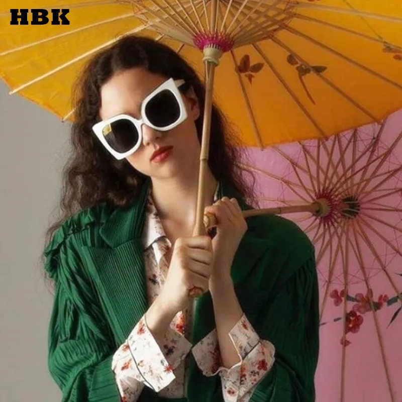 HBK модные очки «кошачий глаз» огромная оправа CHIC Роскошные Брендовая дизайнерская обувь классические белые солнцезащитные очки Для женщин Для мужчин Винтаж Óculos De Sol