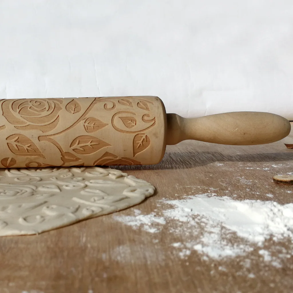 Flower Embossing Rolling Pin Baking Cookies Biscuit Fondant Cake Dough Engraved Roller | Дом и сад