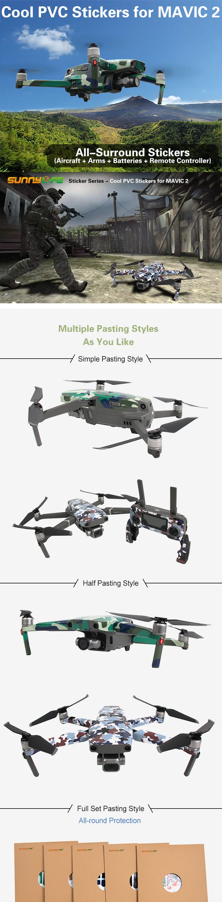 Sunnylife ПВХ декоративные наклейки камуфляжная кожа для DJI MAVIC 2 PRO& ZOOM Cool Arms наклейки пульт дистанционного управления оболочка для батареек