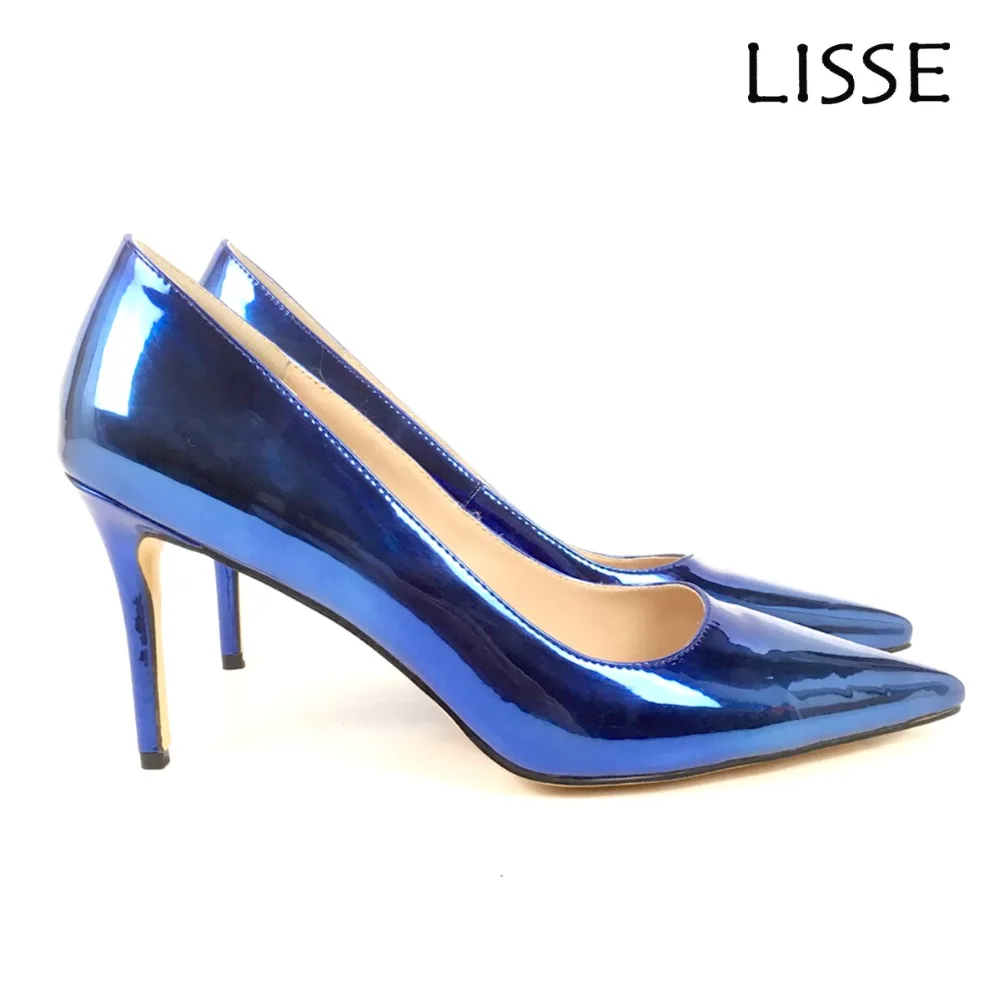 2018 Women Pointed Toe Mid Heel Pumps Dark Blue Patent 2018 Women Pointed Toe Mid Heel Pumps Dark Blue Patent