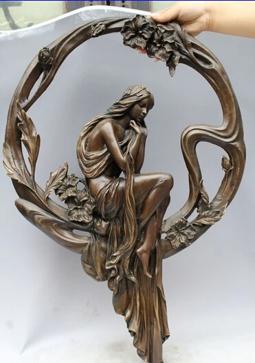 

free 27"Western Art sculpture Bronze Marble Seat Flower Ruminate Bell Statue fast
