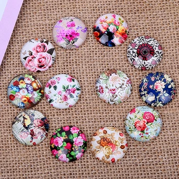 

24pcs 12/14/16mm New Fashion Mixed Flower Rose Handmade Photo Glass Cabochons Pattern Domed Jewelry Making Accessories Supplies
