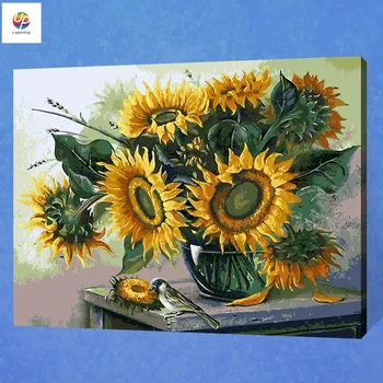 

Sunflower Floral DIY Painting By Numbers Acrylic Paint By Number Hand Painted Oil Painting Canvas For Home Decor free shipment