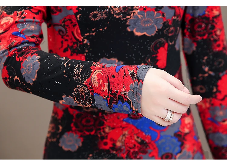 Floral Print Maxi Dress Long Sleeve Vintage Formal Dress Women Elegant for Work Plus Size 5XL Robe Femme 2019 Mom Women Dresses 14