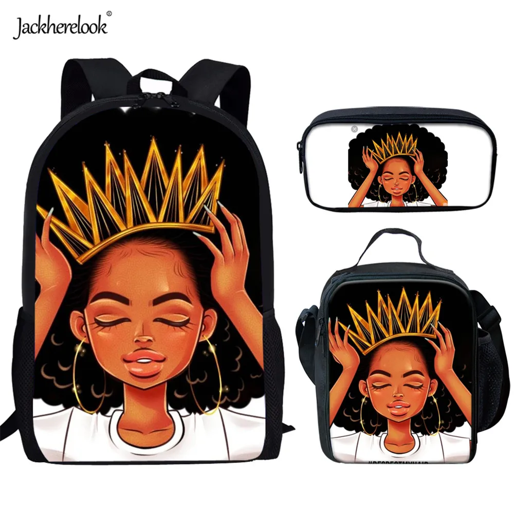 Jackherelook Afro Lady Girl Children School Bags Africa Beauty Princess Girls Pattern 3pcs/Set School Backpack for Teenage Girls Jackherelook Afro Lady Girl Children School Bags Africa Beauty Princess Girls Pattern 3pcs/Set School Backpack for Teenage Girls