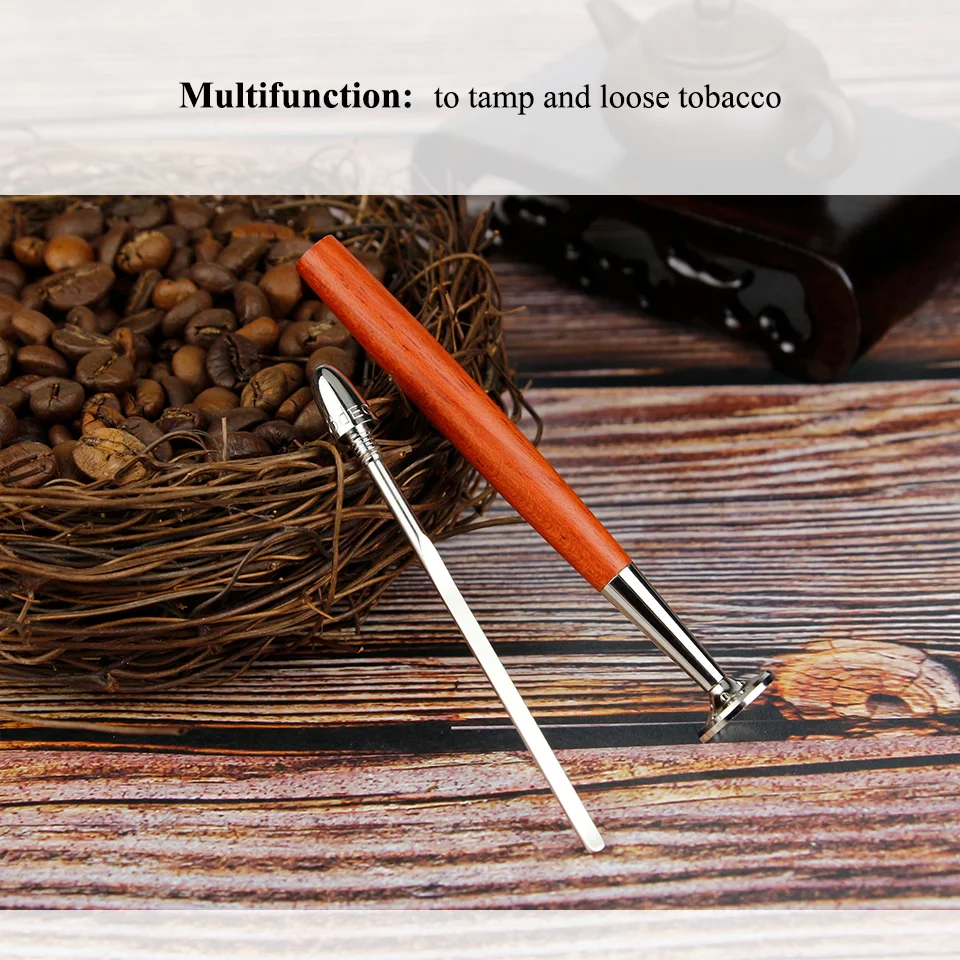 New Stainless Steel Tobacco Tamper Multifunction Wood Smoking Tools for Loose and Tamp Straight Tobacco Pipe Presser