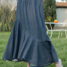 Модные длинные макси джинсовые юбки из денима для женщин S-L стиль русалки Эластичная Высокая талия рыбий хвост юбки лето