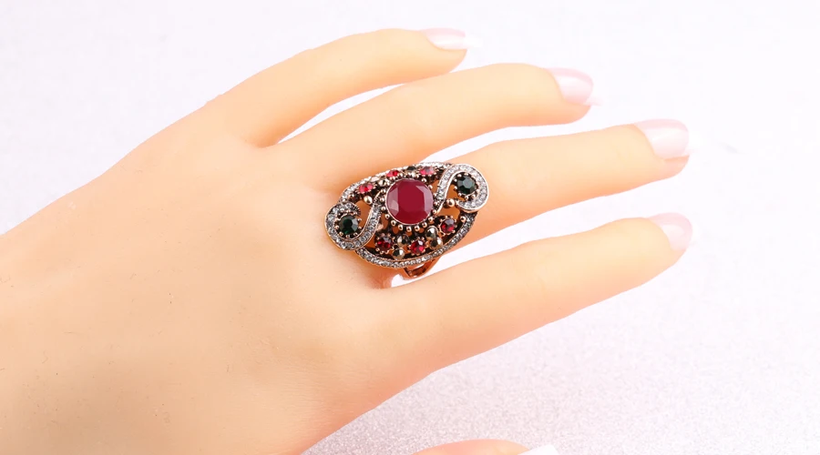Горячая Мода турецкие ювелирные изделия Дубай цвет Золотое кольцо красная смола обручальные кольца для женщин лучший друг подарок новинка