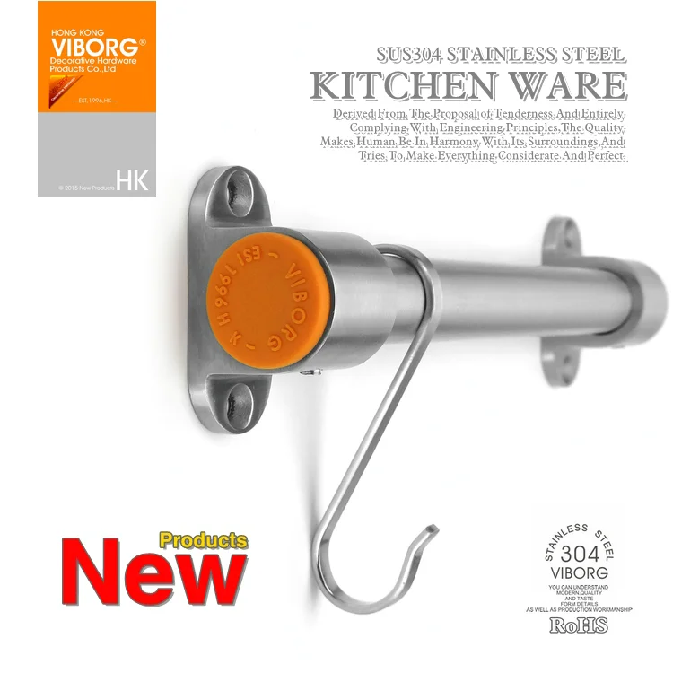 40CM Rail Bar with 8 Hooks kitchen Utensils Gadget Cooking Tools Cookware Spoon Knife Pot Pan Hanger Holder Rack Hook 304#SS
