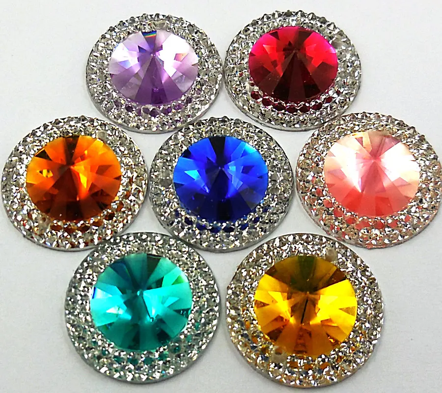 

High Quality Mix Color Resin Rhinestone Round pink red blue green 20mm Strass Crystal For Sewing Accessories Sew-on Dress Crafts