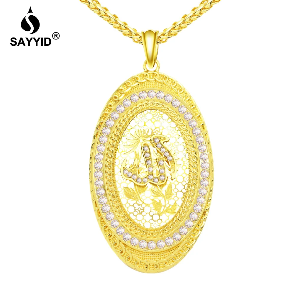 

SAYYID Religious Necklace for Arab Muslim Islam Quran Text Allah Rhinestone Pendant Necklace Dubai Gold Gift Necklace N11