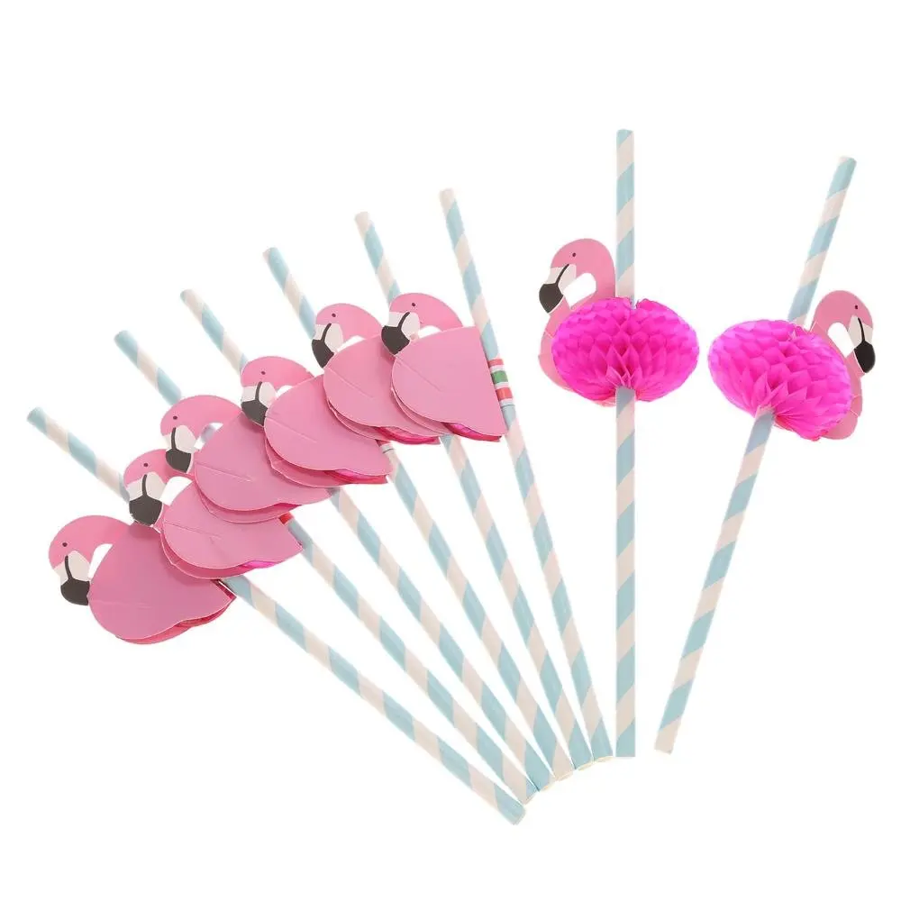 

METABLE Pack of 24 Flamingo Honeycomb Straws for Hawaiian Luau/Weddings/Pool Cocktail Party Supplies Tropical Drinks Decorations