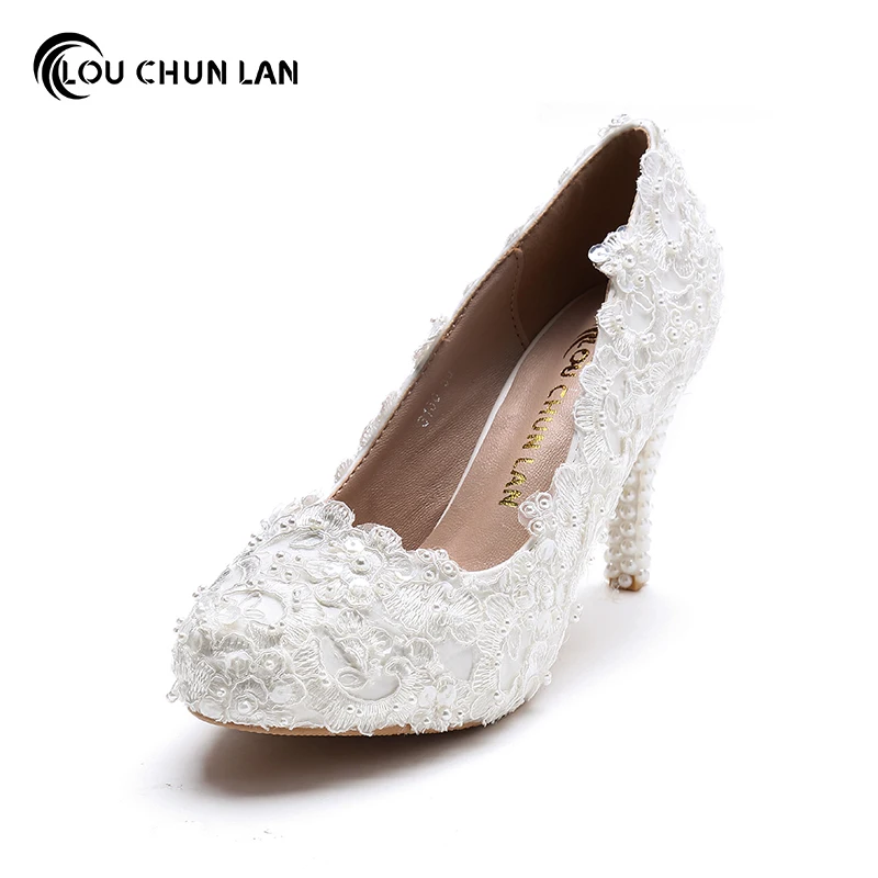 

LOUCHUNLAN Women Pumps Shoes Wedding shoes Sweet White Flower bridal Shoes Ultra High Heels platform Formal Dress Shoes Bling