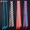 Women Foulard Luxury Brand Fashion Chain Geometric print Skinny Small Bag Twill Silk Scarf Ribbon Head Hair Handle Tie Scarf 1