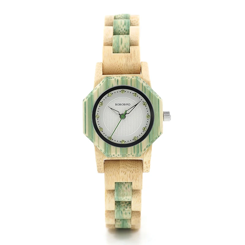 BOBO BIRD O10 Bamboo Women Watches Crystal Dial Ladies Quartz Dress Watch in Wooden Box