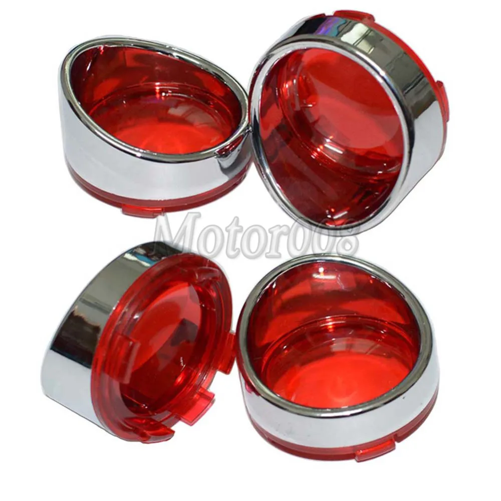 

4Pcs Chrome Visor-Style Turn Signal Bezels With Red Lens for Harley Touring Softail Dyna Sportster V-Rod 2000&up Harley Dyna