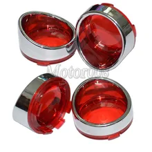 4Pcs Chrome Visor-Style Turn Signal Bezels With Red Lens for Harley Touring Softail Dyna Sportster V-Rod 2000&up Harley Dyna