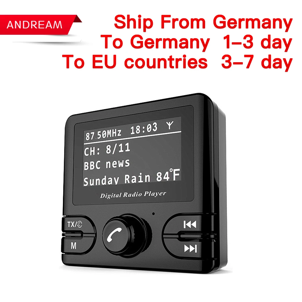 

Car DAB DAB+ Radio Receiver LCD Tuner FM Transmitter Adapter + Antenna + USB Charger DAB+ Radio Adapter Tuner With Bluetooth