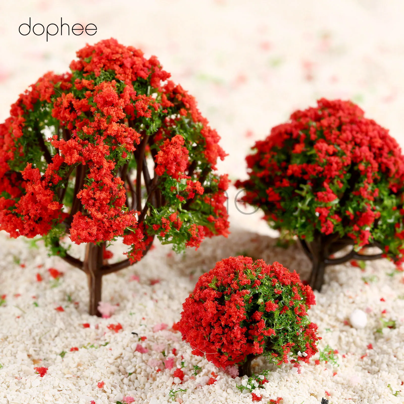 Dophee 10 шт. модель дерева с красным цветком OO HO Scale 4 размера 3 8 см зеленый набор