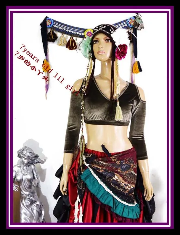 

velvet Fat Chance Tribal Choli belly dance Drop long sleeve top FA25