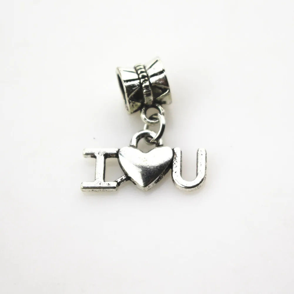 Hanging charms 20pcs/lotI love you charms big hole pendant beads fit women bracelet /bangle diy jewelry dangle charms