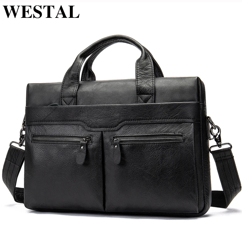 WESTAL genuine leather bag for men's briefcase bussiness laptop bags for documents messenger handbags tote briefcase 9005