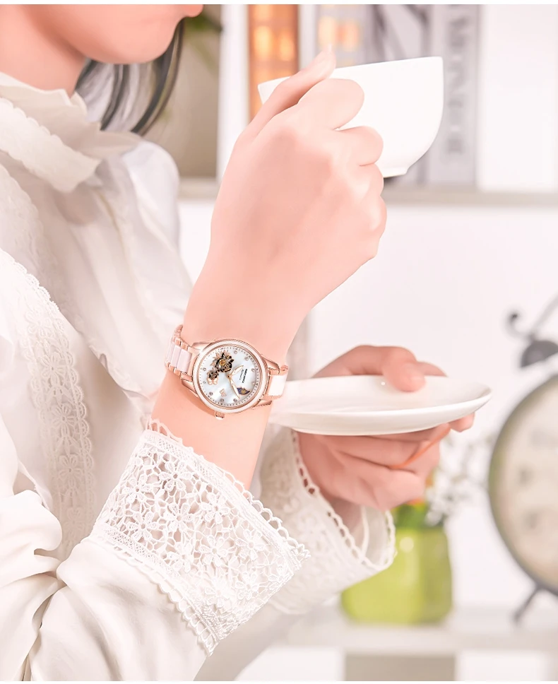 Керамические часы с бабочкой женские наручные часы с сапфировым кристаллом женские часы под платье механические часы Relogio Feminin