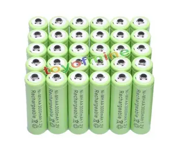 

30x AA 3000mAh 2A 1.2 V Ni-MH Green Rechargeable Battery Cell for MP3 RC Toys