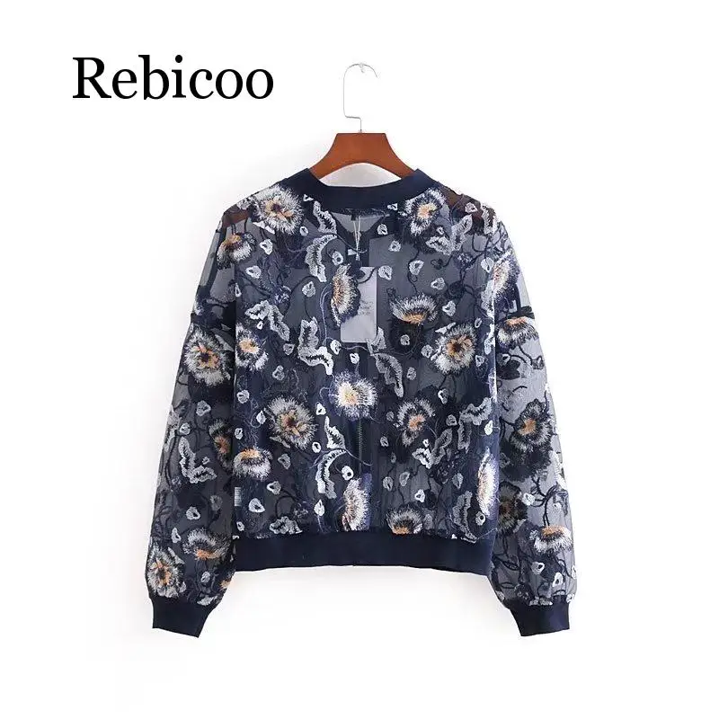 New Womens Summer Sexy Floral Embroidery Lightweight Bomber Jacket Coat Wholesale