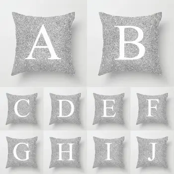

Cushion Cover Letters Design A-Z Letters Silver Metallic Throw Soft Comfortable Pillow Case Cushion Cover Home Sofa Bed Decor