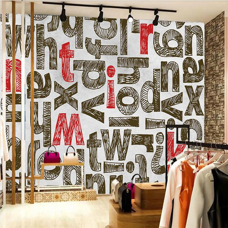 ヨーロッパスタイルの装飾的な壁紙 手書きの壁紙 英語のアルファベットの背景の壁 Fabric Textile Wallcoverings Aliexpress