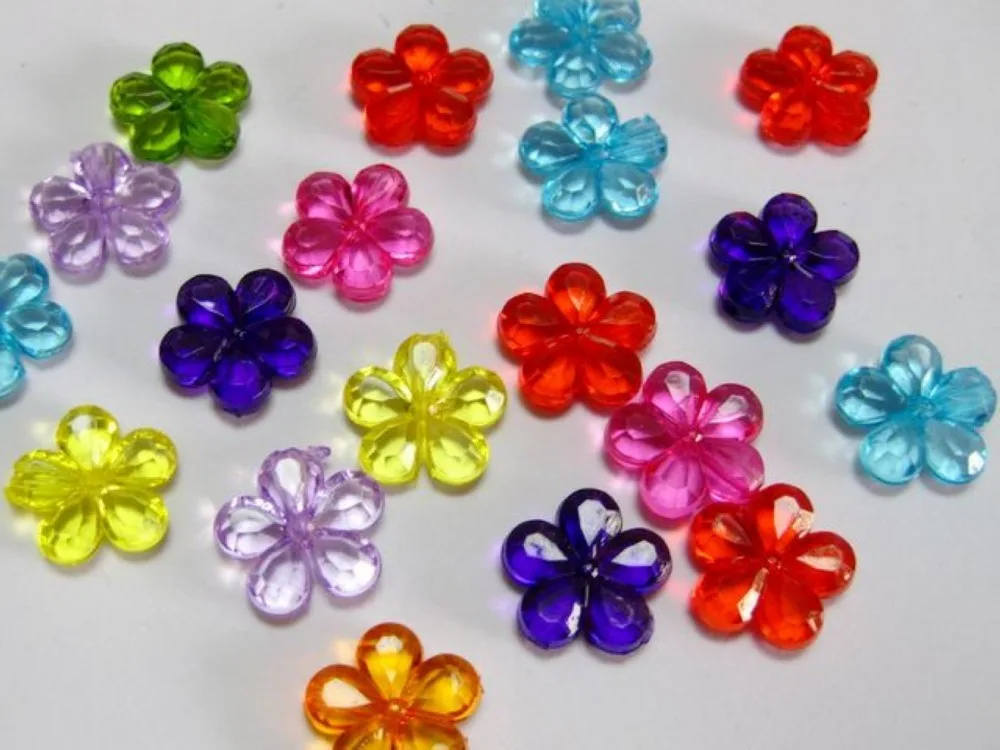 1000 Mixed Colour Faceted Acrylic Flower Beads 14mmin Beads from