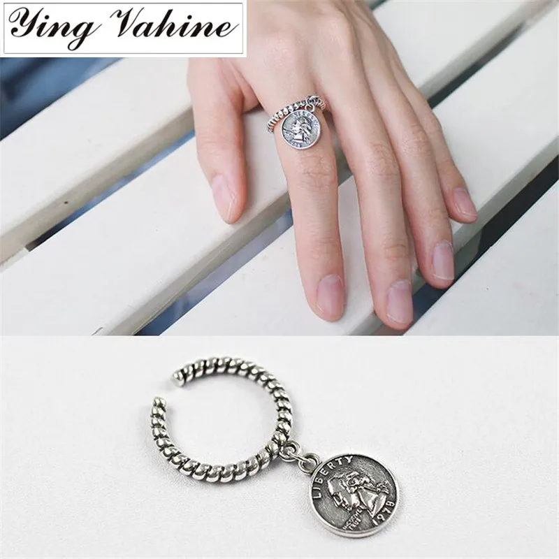 

Authentic 100% 925 Sterling Silver Jewelry Dollar Coin Open Rings for Women bijoux en argent 925