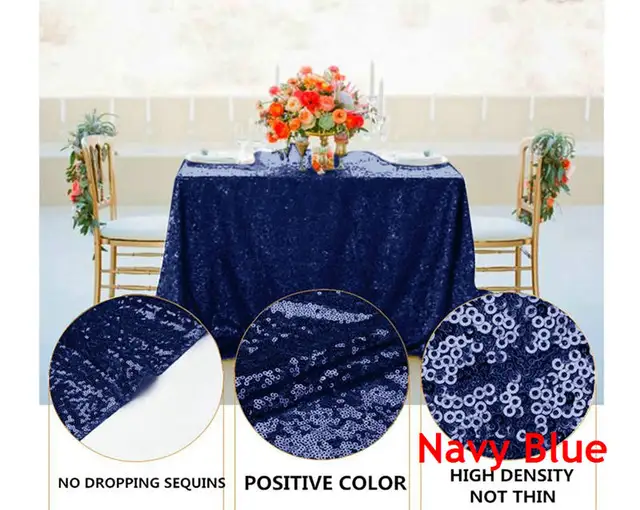 Pink Gold Tablecloth 90x132in Glitter Round Rectangular Embroidered Sequin Table Cover for Wedding Party Christmas Decor Navy Blue
