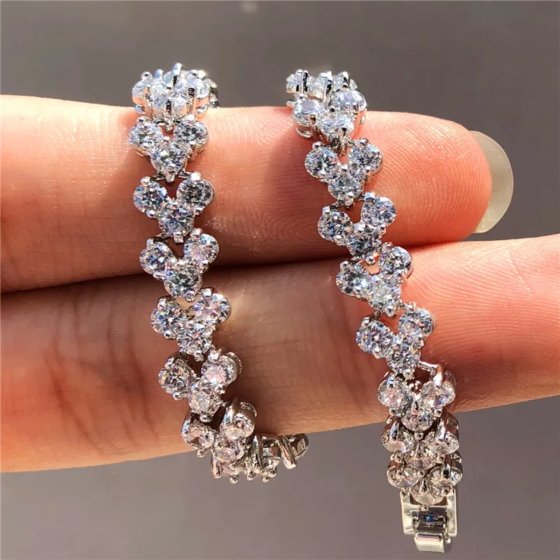 

New Fashion Crystal White AAA Zircon Flower Bracelet 925 Silver Wedding Jewelry Engagement Charm Bracelets For Women