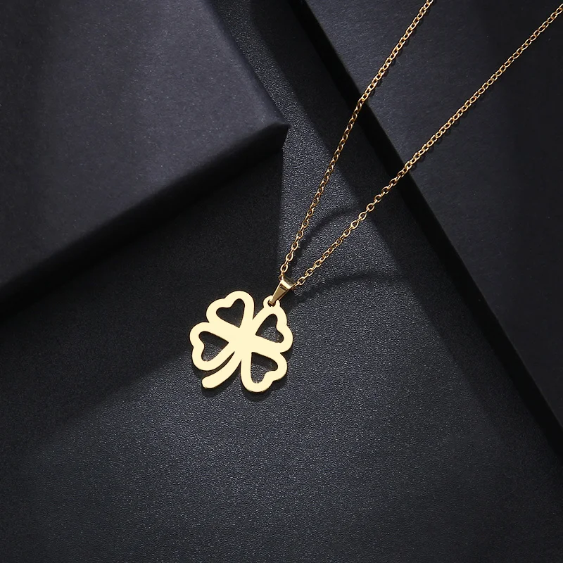 CACANA Stainless Steel Necklace For Women Man Lover's Hollow Clover Gold And Silver Color Pendant Necklace Engagement Jewelry