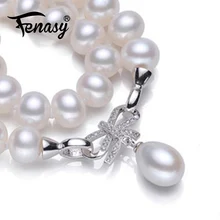  FENASY pearl jewelry,genuine natural pearls,pearl necklace gift  for women,choker necklace as Christmas gift Bow design necklace 