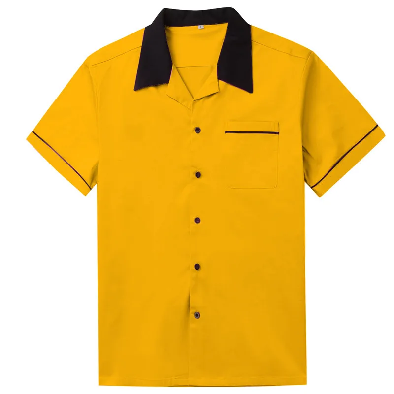Vintage Men's Shirts Turn-down Collar Black Button Yellow Shirts Men Short  Sleeve Rockabilly Men Clothes Western Bowling Shirts - Shirts - AliExpress