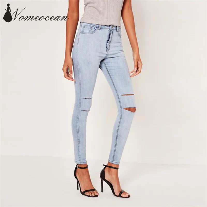 Cut Out Knees Sexy Women Jeans 2017 Summer Hollow Out Ripped Washed
