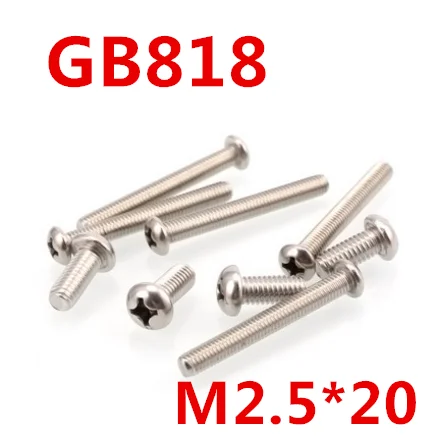 

Free Shipping 100pcs/Lot GB818 M2.5x20 mm M2.5*20 mm 304 Stainless Steel Phillips Cross recessed pan head Screw
