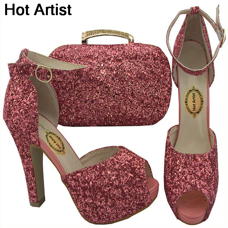 

New Design Italian Style Rhinestone Shoes And Bag Set African Women Wine Color Shoes And Matching Bag Set For Wedding M1078