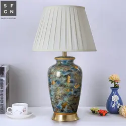 Медная настольная лампа прикроватная Цзиндэчжэнь керамическая лампа благородная Роскошная настольная лампа для гостиной украшенная
