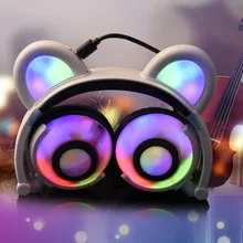 2017 Foldable Flashing Glowing Bear Ear Headphones Gaming Headset Panda Cosplay Earphone with LED light For PC Laptop Phones