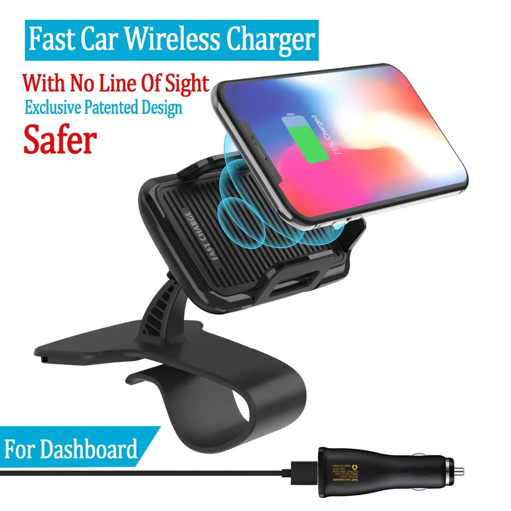 Norwolf Car Wireless Charger Phone Holder Dashboard Mount Clip Clamp Adjustable Phone Stand