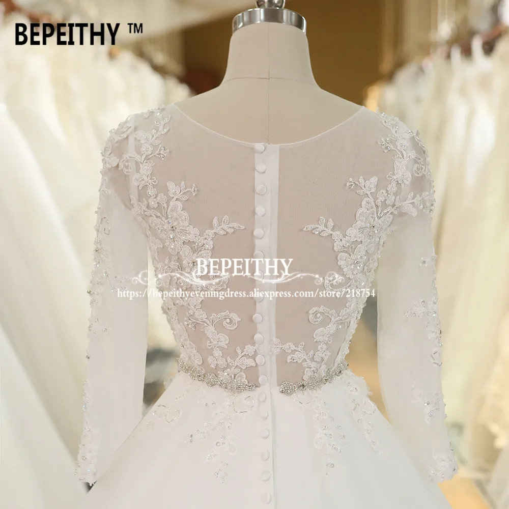 BEPEITHY Robe De Mariage бальное платье принцессы Свадебное платье с кристаллами створки Длинные рукава Кружева Свадебные платья Vestido De Novia