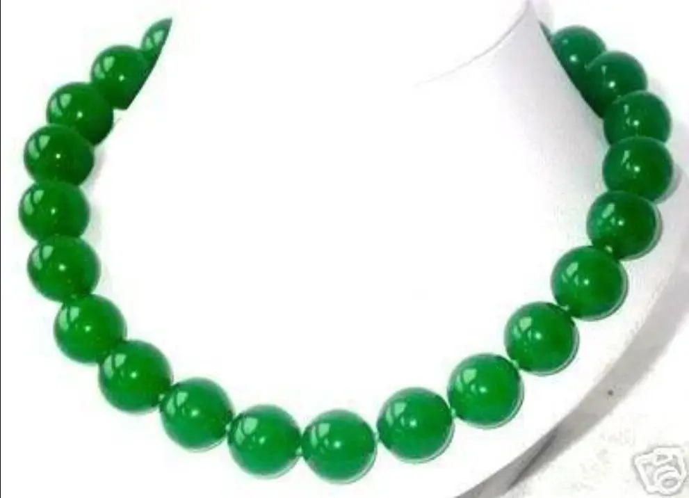 

18" Imperial Natural Green Jade 16mm Round Beads Necklace #@
