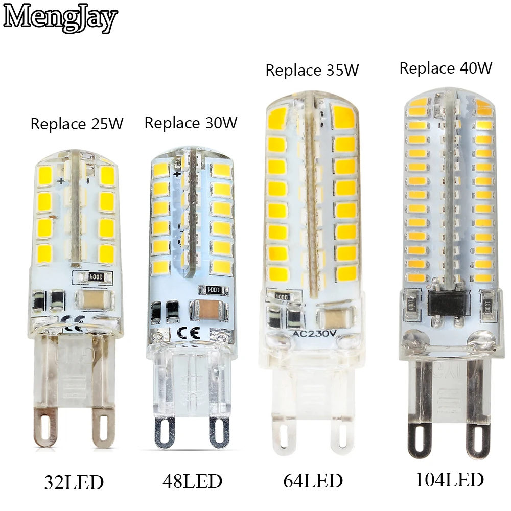 MengJay G9 светодиодный светильник Большие размеры 32-48, 64 104 светодиодный чипы заменить 25 Вт 30 Вт 35 Вт 40 Вт галогенная лампа в форме кукурузы AC 220 V 230 V SMD 2835 3014