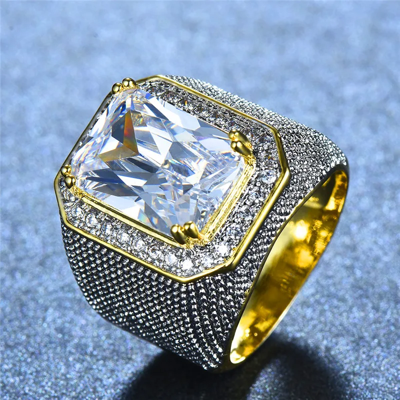 Модное большое мужское фиолетовое геометрическое кольцо с кристаллами, белым циркониевым камнем, обручальное кольцо, 18 К, Золотые Большие обручальные кольца для мужчин